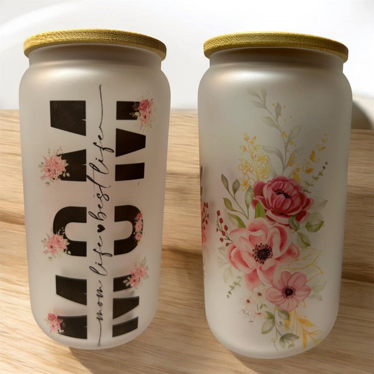 16oz Frosted Glass Tumbler: Mom Pink