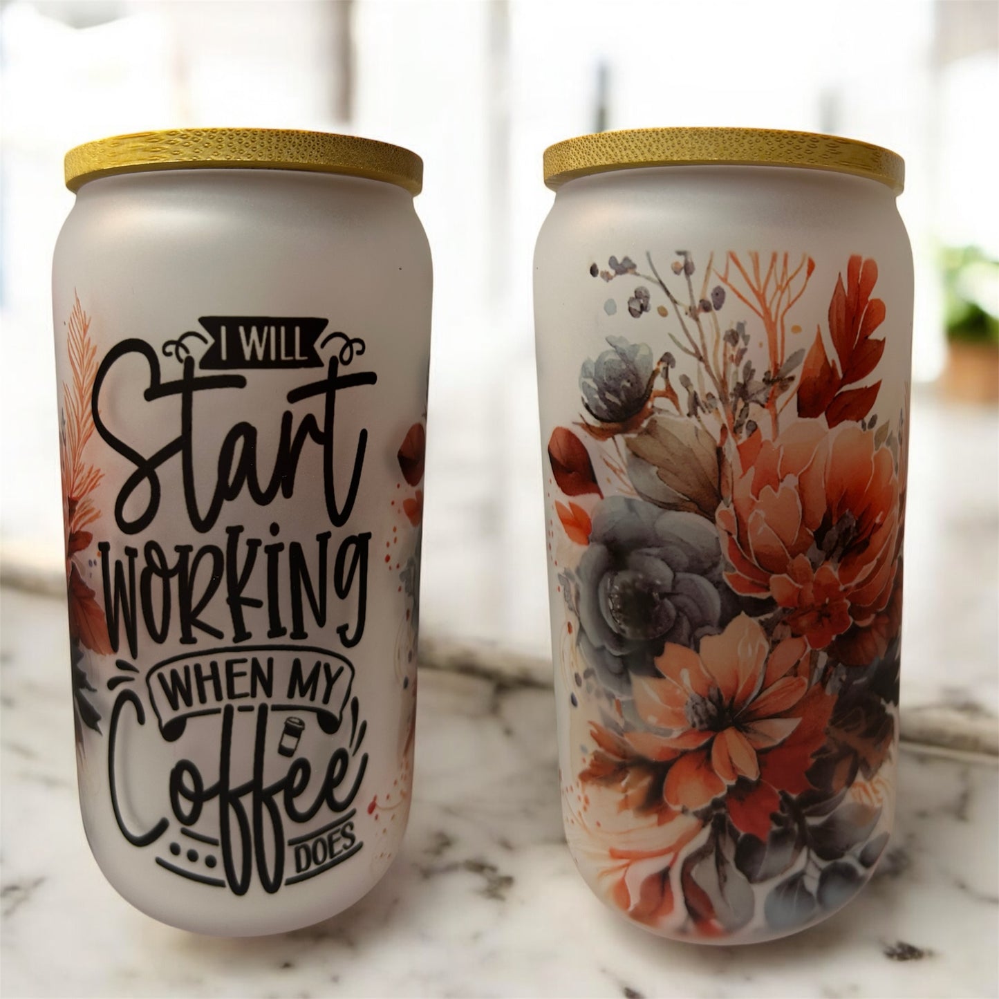 16oz Frosted Glass: I Will Work When Coffee Does