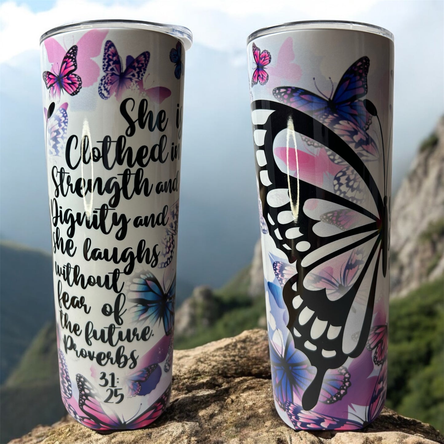 20oz Stainless Steel Tumbler: Proverbs 31:25