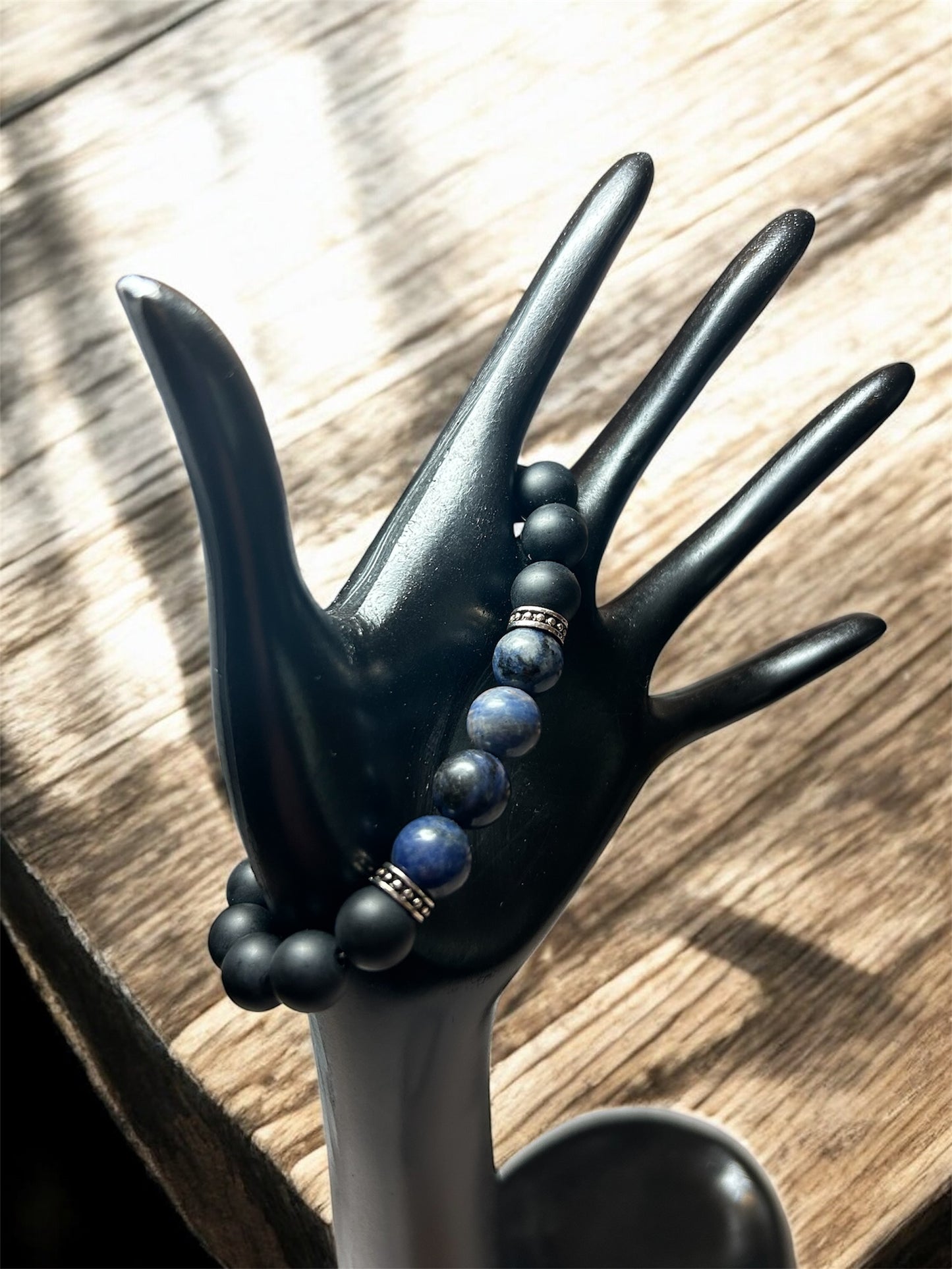 Mens Lapis Stone Bracelet with Silver Accents