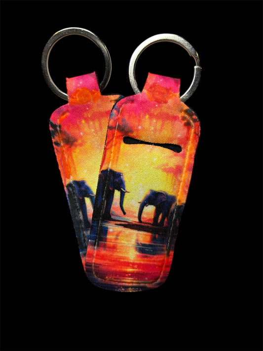 Elephant Sunset Chapstick Holder Keychain