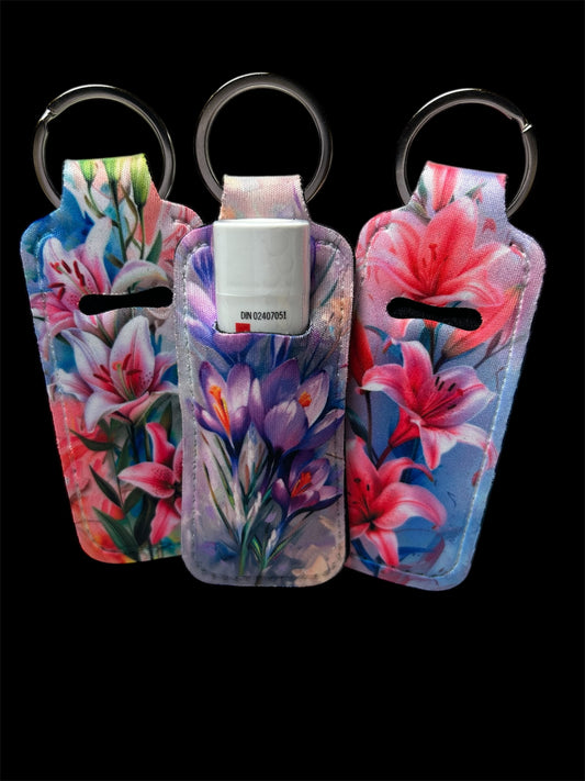 Beautiful Flowers Chapstick Keychain Set