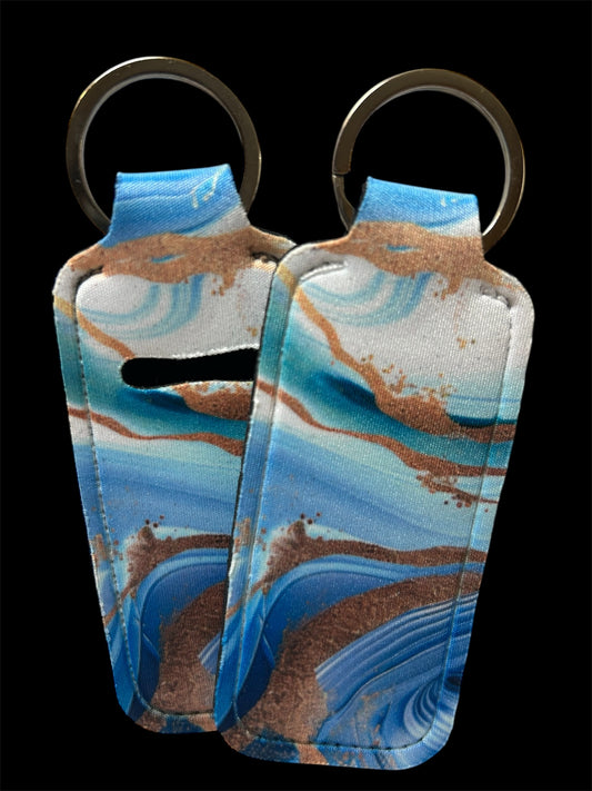 Blue and Gold Marbled Chapstick Keychain