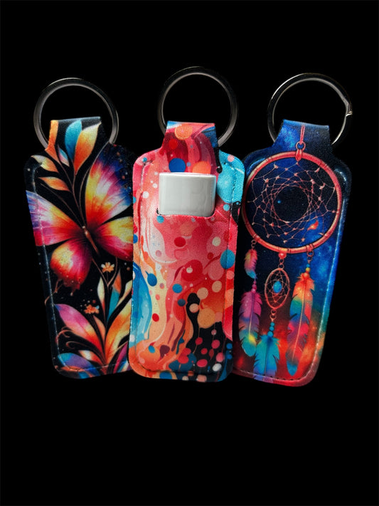Colorful Designs Chapstick Keychain Set