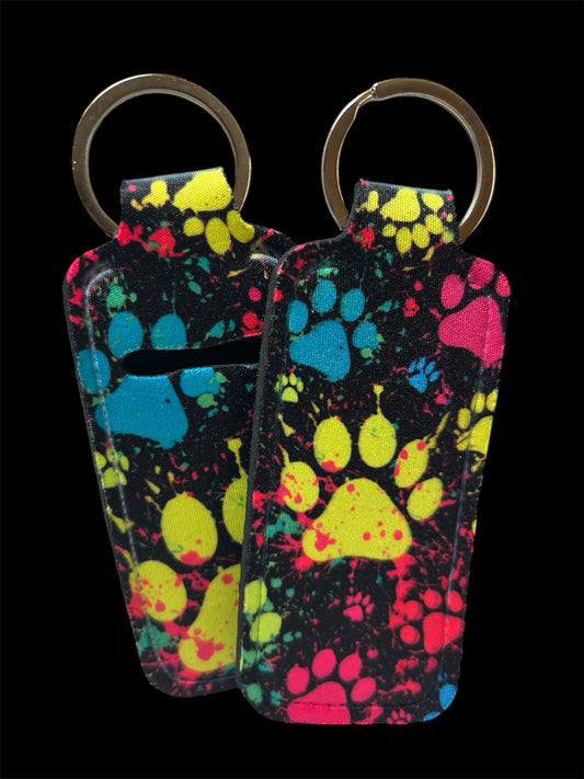 Splatter Neon Paw Print Chapstick Keychain