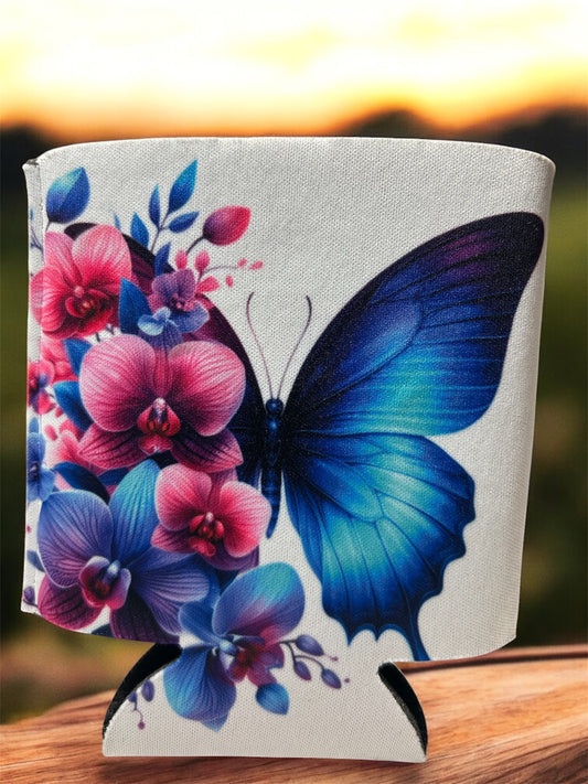 Blue Butterfly with Orchids