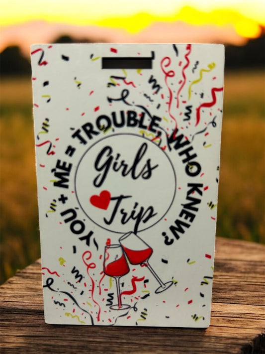 "You + Me = Trouble" luggage tag
