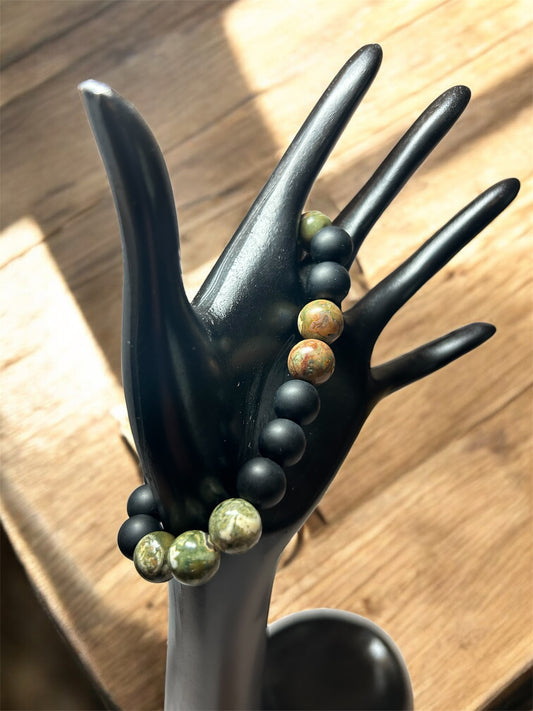 Black and Unakite 10mm Bracelet